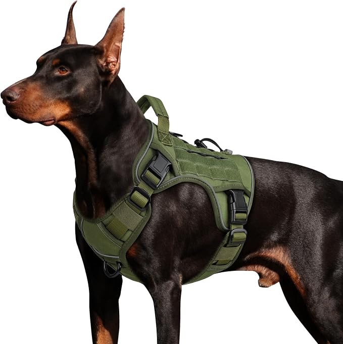 WINGOIN Tactical Dog Harness for Large Dogs,No Pull Heavy Duty Dog Harness | with Handle,Adjustable Reflective,Green Military K9 Style,Big Size Dog Vest,for German Shepherd,for Walking Hiking Hunting