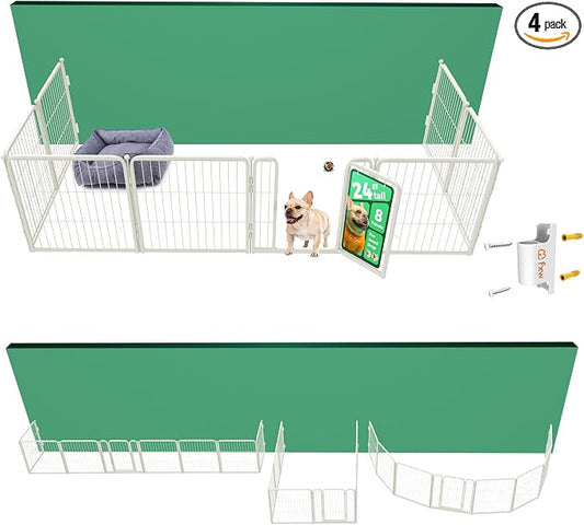 FXW Homeplus Indoor Dog Playpen with Fence-to-Wall Anchors, 24" H, 8 Panels | Calm Indoor Play Area, 4 Wall Anchors for Flexible Boundaries, for Puppies & Small Dogs, Patented