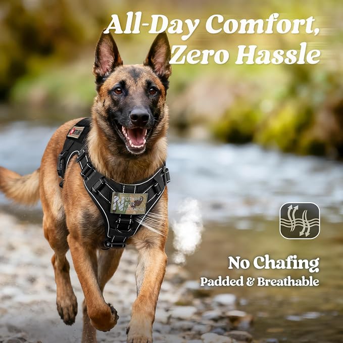 rabbitgoo Tactical Dog Harness X-Large, Heavy Duty Military No Pull Vest | Sturdy Metal Buckles, 5 Adjustments, Molle System, Powerful Pullers for Training, Hunting, Outdoor, Black Reflex, X-Large