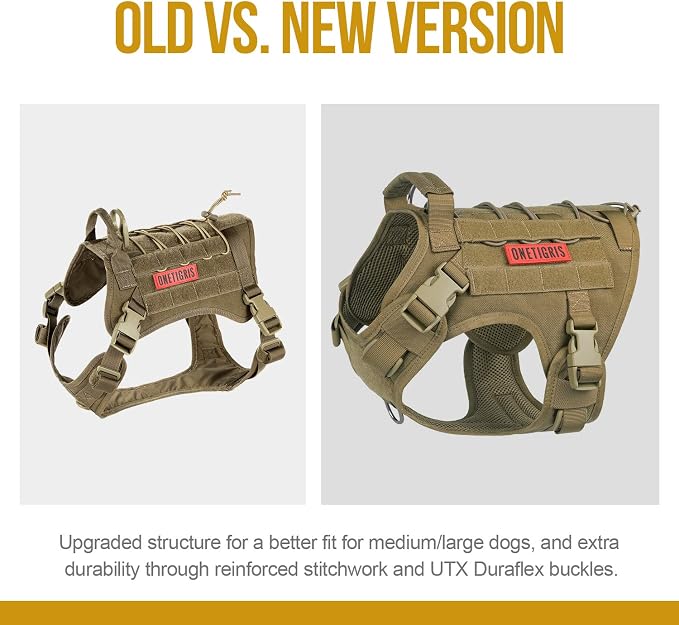 OneTigris Tactical Dog Harness No-Pull Service Vest for Medium Large Dogs | Military 1000D Pullable Nylon, Service Dog Vest with Hook & Loop Panels, Easy On & Off for Walking Hiking Training Brown M