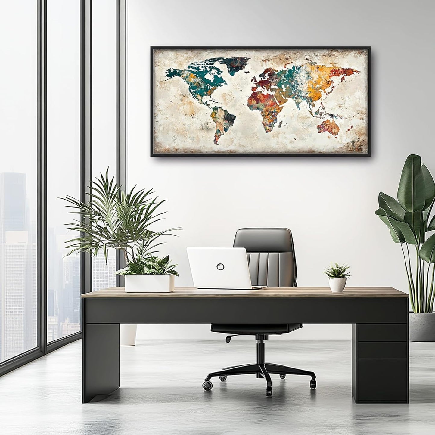 Extra Large Framed World Map Wall Art,Oversized Colorful Vintage Nautical Map Wall Decor Pictures for Living Room,Canvas Print Painting Modern Artwork Office Bedroom Home Decor 60L x30W