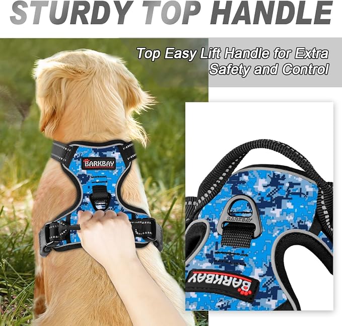 BARKBAY Dog Harness No Pull for Small Sized Dog Front Back Clips,Dog Vest | Soft Padded No Choke With Handle,Easy On&Off,Adjustable Reflective For Walking Training Running(Blue Camo,XS)