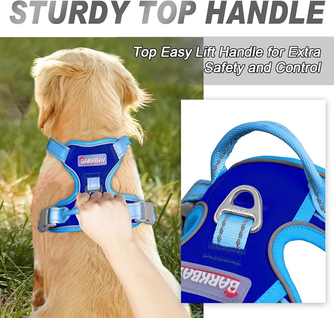 BARKBAY Dog Harness No Pull for Small Sized Dog Front Back Clips,Dog Vest | Soft Padded No Choke With Handle,Easy On&Off,Adjustable Reflective For Walking Training Running(Sapphire Blue & BlueXS)