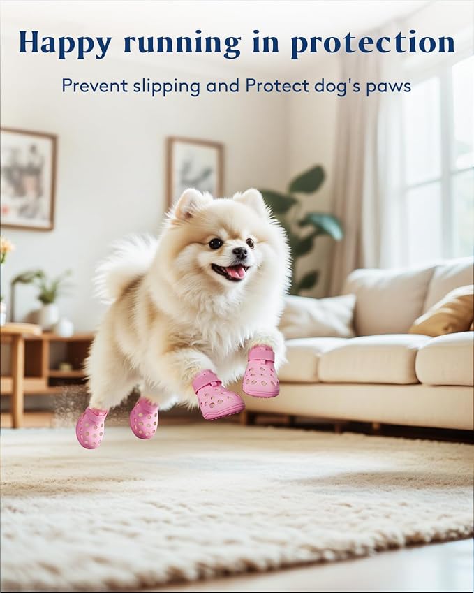 Dog Shoes for Hot Pavement, Breathable Dog Boots Paw Protectors with Adjustable Straps & Non-Slip Sole, Easy On & Off, Waterproof, Easy-Cleaning (Pink, XS)