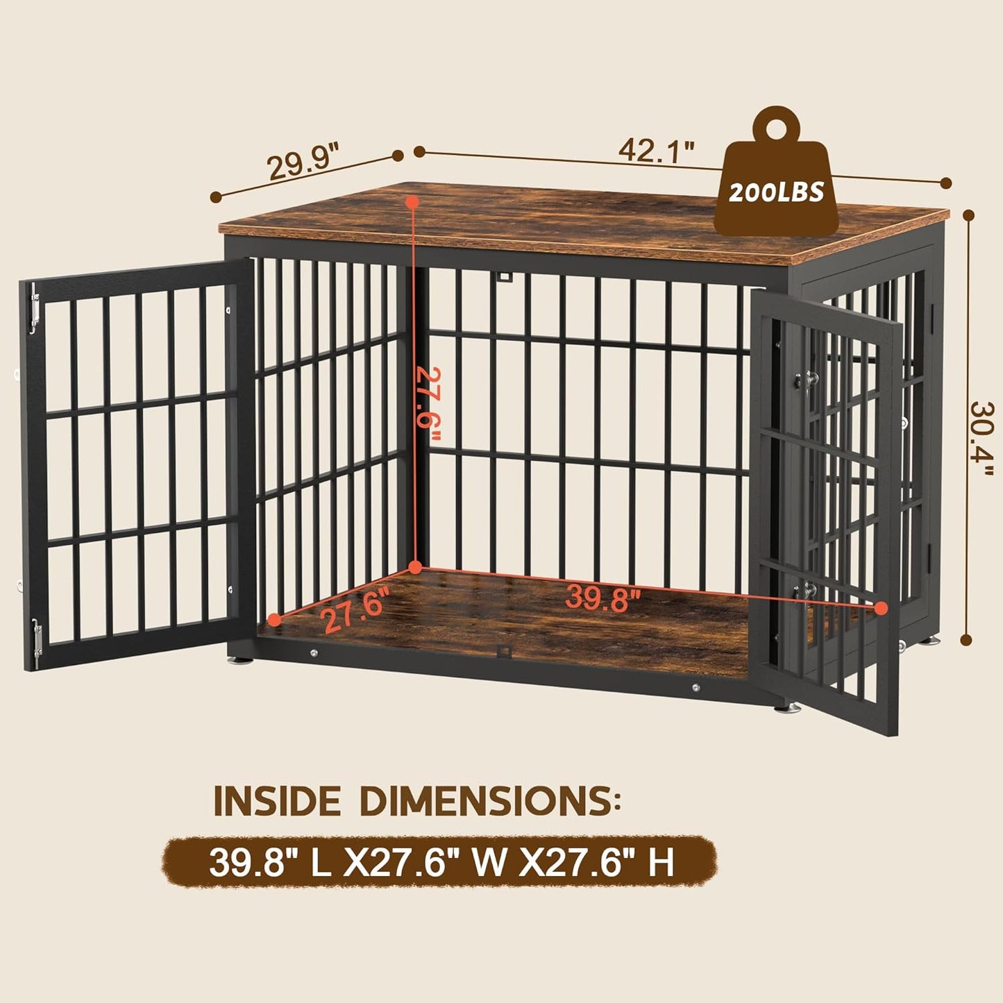 42 Inch Heavy Duty Dog Crate Furniture for Large and Medium Dogs, Decorative Pet House End Table, Wooden Cage Kennel Furniture Indoor, Rustic Brown