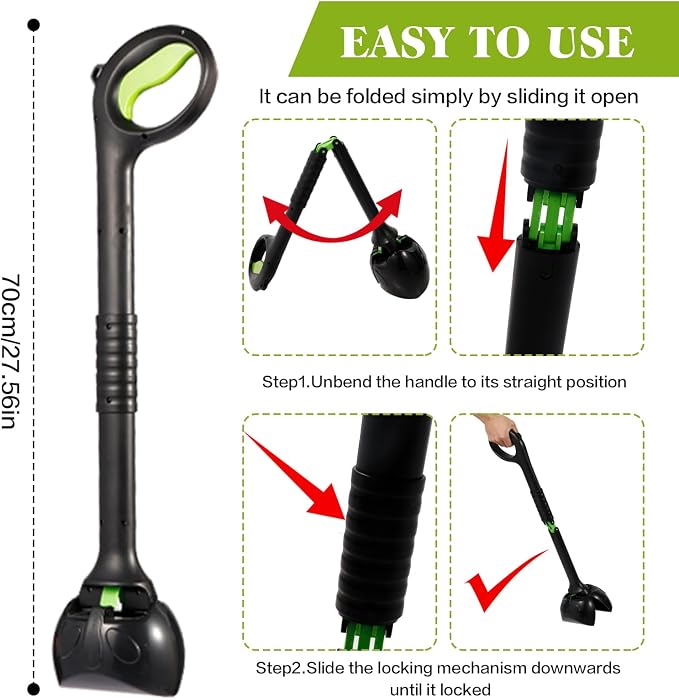Heavy Duty Dog Poop Scooper, Lightweight & Easy to Use, with Long Handle | Sturdy & Durable, Easy Single-Hand Operation, No More Bending, High-Strength Material, Suitable for Grass and Gravel Pick Up