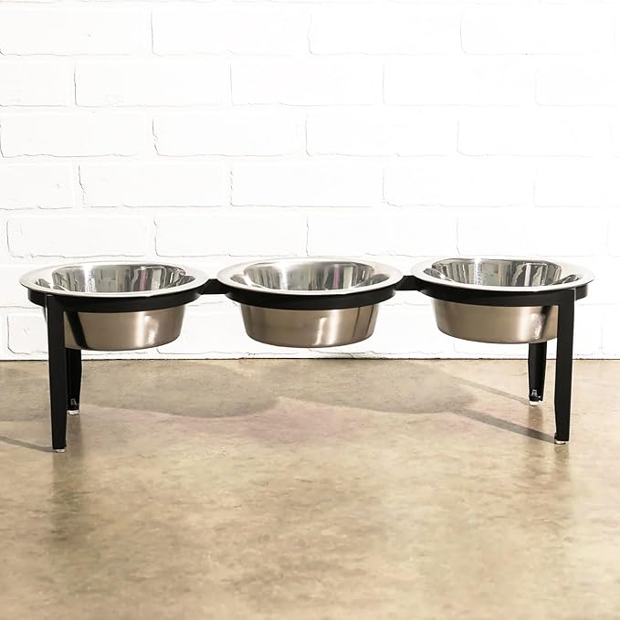 Vision Triple Diner - 3 Bowl Dog Feeder - Medium to Large Dogs - Multi-Dog Feeding Station - Furniture Grade Steel - UV Weather Resistant - No Noise - Indoor/Outdoor - 7" Tall
