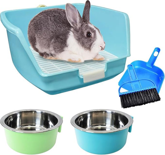 PINVNBY Rabbit Litter Box for Cage Bunny Corner Litter Bedding Box Small Animal Litter Pan Hanging Pet Bowls Cage Potty Trainer Pet Toilet for Rabbit Bunny Guinea Pigs Small Animals