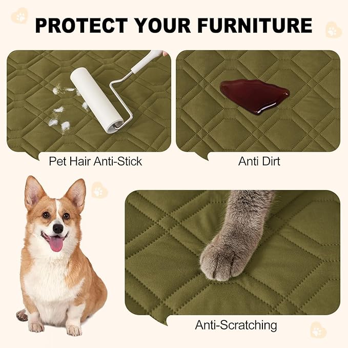 Smiry Reversible Waterproof Couch Covers for Sofa, Washable Dogs Pet Couch Covers for 3 Cushion Sofa Pet Friendly, Water Resistant Furniture Protector Slipcover, Geometric (82"x102", Green/Navy)