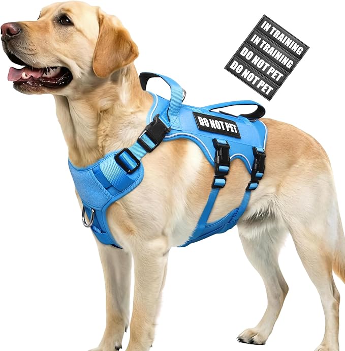 Escape Proof Dog Harness with Double Handle+4 Removable Patches | Service Working Molle Harness with Double Handle for Large Dogs, Tactical Pet Reflective Vest for Walking Hiking Hunting