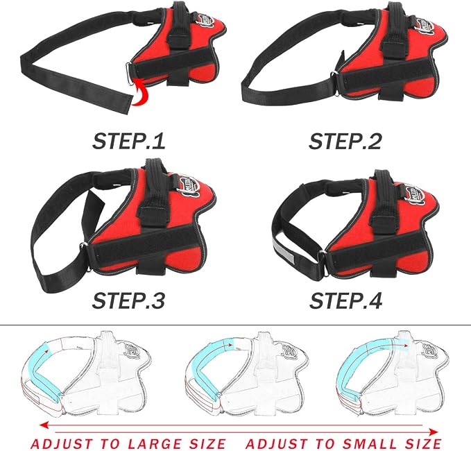 Dog Harness No Pull Reflective Adjustable Pet Vest with Handle for Outdoor Walking- No More Pulling, Tugging or Choking(Red,XL)