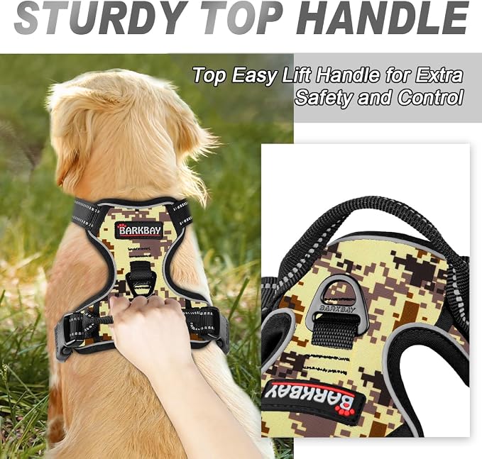 BARKBAY Dog Harness No Pull for Small Sized Dog Front Back Clips,Dog Vest | Soft Padded No Choke With Handle,Easy On&Off,Adjustable Reflective For Walking Training Running(Desert Camo,S)