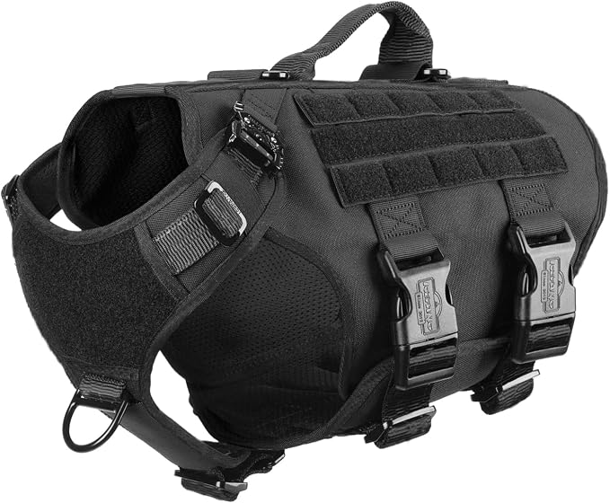 ICEFANG No Pull Tactical Dog Harness for Medium Dogs,Adjustable Dog Vest | Control Handle,MOLLE Panel,Front Hook,3 Leash Clips,Soft Padded,for walking training,Black,Medium