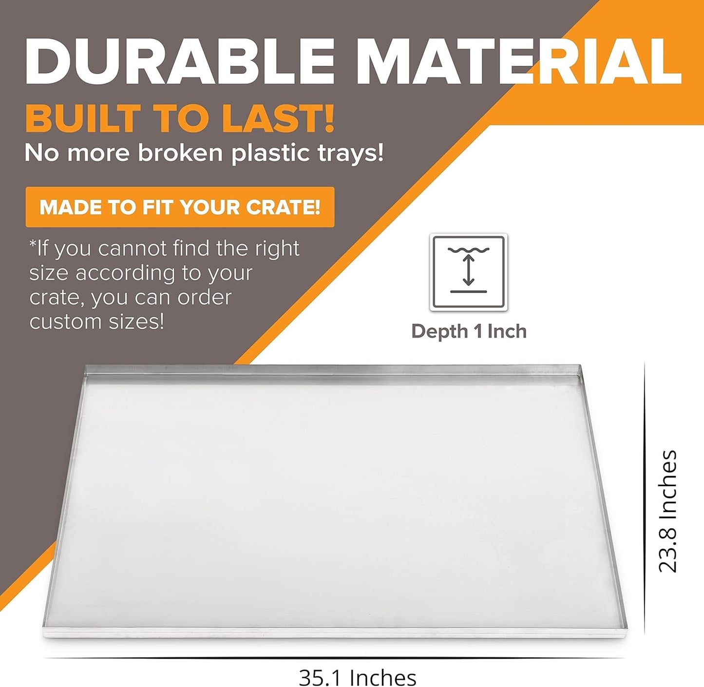 35.1" X 23.8" Metal Replacement Dog Crate Pan Chew Proof Crack Proof Pet Kennel Tray Central Dog Training Crate Pan Pet Supplies, Stainless Steel, 1" H