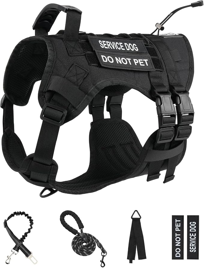 No Pull Tactical Dog Harness Medium Sized Dog, Service Dog Vest, M, Black | Tactical Dog Vest Harness and Leash Set, Adjustable Military Service Dog Harness with Handle for Medium Large Dogs