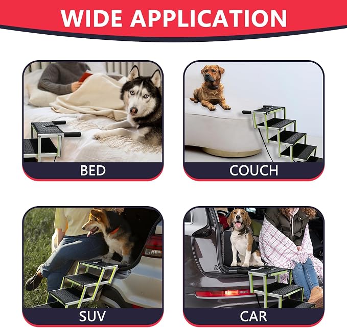 Dog Ramps for Small & Big Dogs Portable Folding Pet Stairs with Nonslip Surface Foldable Truck Ramp Stairs for Car, SUV and Trucks, Supports Up to 250LBS, 6 Steps