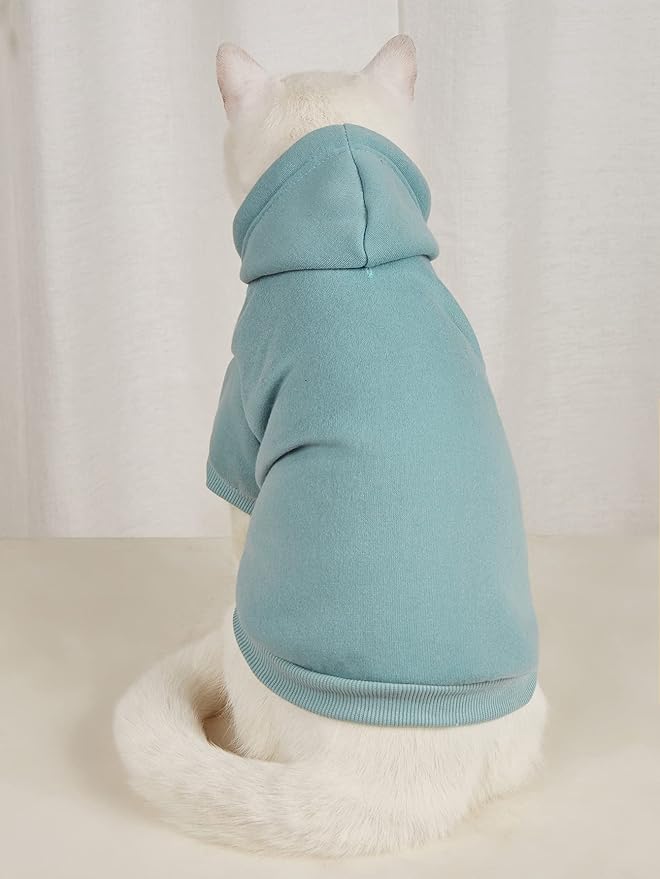 QWINEE Basic Dog Hoodie Sweatshirt Puppy Sweater Warm Cat Costumes Pet Clothes for Chihuahua Puppy Kitten Small Medium Dogs Cadet Blue XX-Large