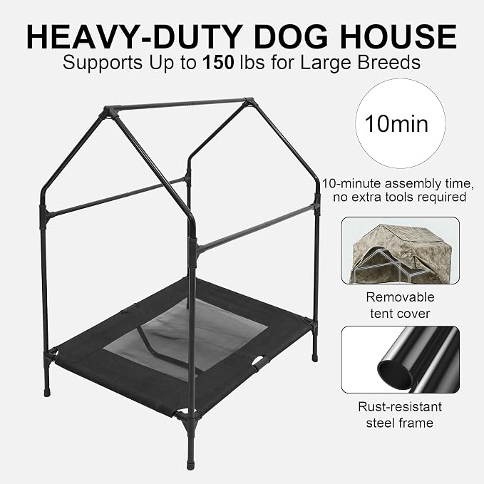 Large Dog House Outdoor - Weatherproof 2-in-1 Elevated Dog Bed Tent, Size M | 2-in-1 Elevated Dog Bed Tent, Weatherproof, Extra Large Dog House, Outdoor, Indoor