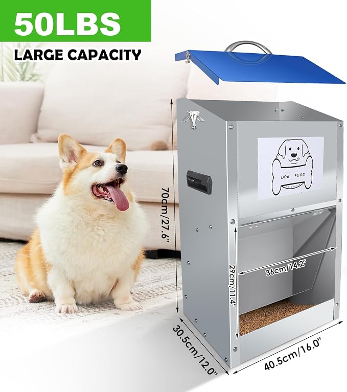 Automatic Dog Feeder,Galvanized Metal Pet Food Station for Indoor & Outdoor Use,50LBS Capacity Automatic Food Dispenser for Small, Medium, and Large Dog