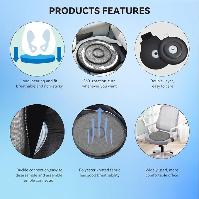 Car Swivel Seat Cushion with 360 Degree Rotation and Non-Slip Base – Extra Thick Memory Foam Pad for Elderly, Pregnant Women & Kids (40cm Diameter, Universal Fit for Car/Office/Home)