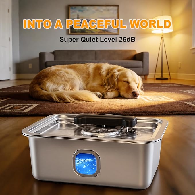 Large Water Fountain for Dog Cat, 4Gallon Stainless Steel Pet Drinking Dispenser Automatic Fresh Flow Bowl Inside with Filter, 15L Extra Huge Refillable Water Dispenser Indoor
