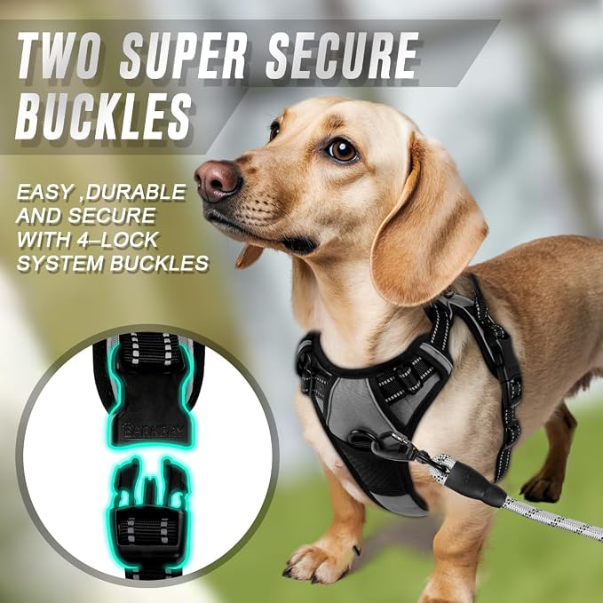 BARKBAY Dog Harness No Pull for Small Sized Dog Front Back Clips,Dog Vest | Soft Padded No Choke With Handle,Easy On&Off,Adjustable Reflective For Walking Training Running(Dark Grey,XS)