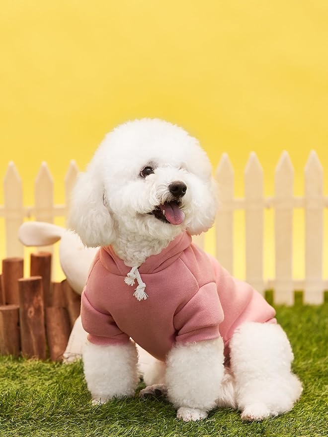 QWINEE Basic Dog Hoodie Sweatshirt Puppy Sweater Warm Cat Costumes Pet Clothes for Chihuahua Puppy Kitten Small Medium Dogs Light Pink Medium