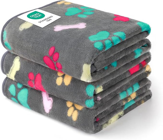Luciphia 1 Pack 3 Blankets Fluffy Premium Fleece Pet Blanket Flannel Paw Bone Printed Throw for Dog Cat(Small 23"x16", Grey)