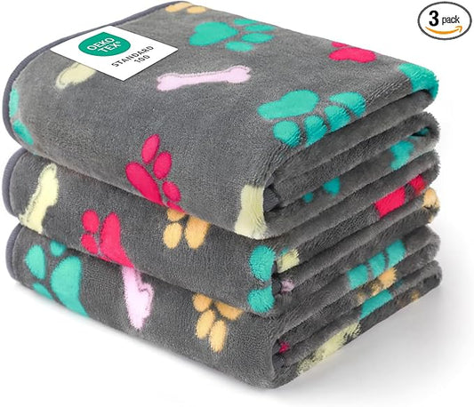 Luciphia 1 Pack 3 Blankets Fluffy Premium Fleece Pet Blanket Flannel Paw Printed Throw for Dog Cat(Large 41x31'', Grey)