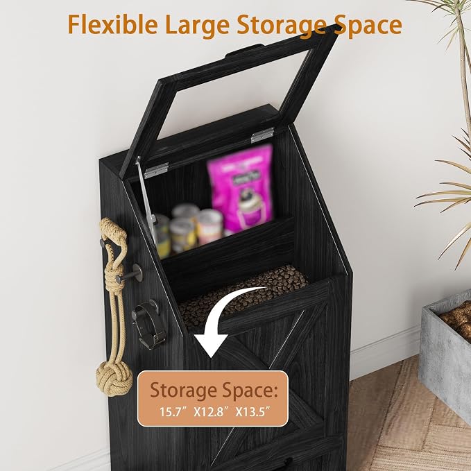 Dog Feeding Station with 2 Elevated Bowls, Dog Food Storage Cabinet with Pet Toy Organizer and Flip Top Pet Feeding Station,Hidden Pet Feeder Station