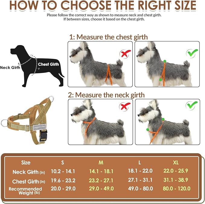 SlowTon No Pull Dog Harness with Front Clip - Heavy Duty, Soft Padded | Neck & Chest Adjustable, Tactical Pet Vest and Leash Set for Large Medium Sized Dogs, for Easy Walk & Training, Tan S