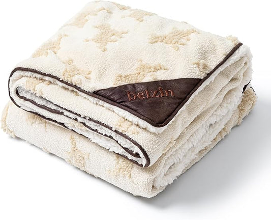 Embossed Sherpa Dog Blankets for Small Dogs - Waterproof Cat Blankets for Indoor Cats - Heavy Duty Couch Cover Protector - Soft Reversible Throw Furniture Protection - Small, Cream