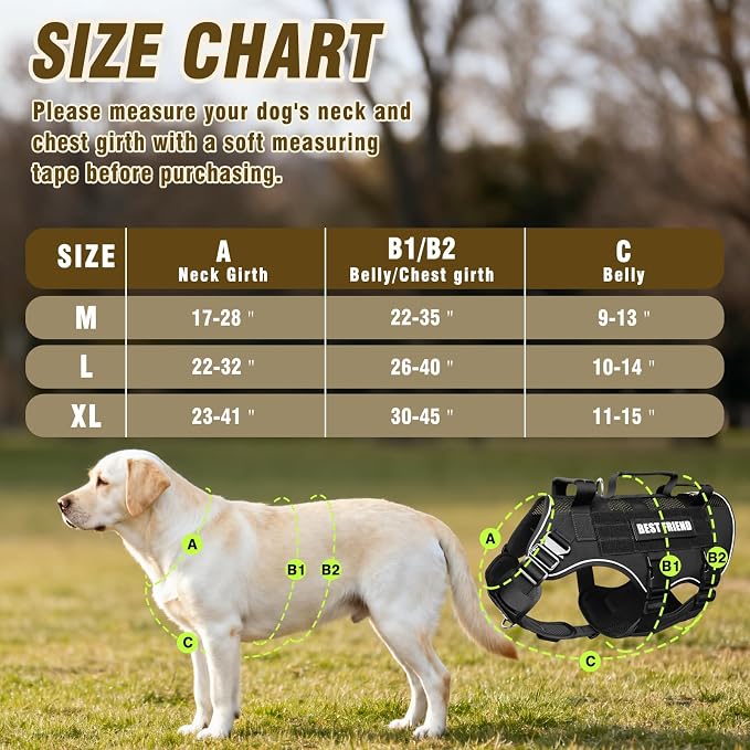 Air Mesh Tactical Dog Harness with Metal Buckles&MOLLE,Black Large | Breathable Adjustable No Pull Service Dog Vest with 3 Padded Handles,Military Dog Harness for Training Hiking Hunting Working