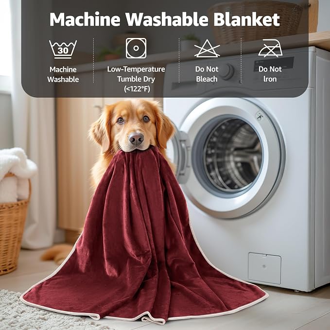 LOOBANI Waterproof Dog Blanket for Couch, Soft Couch Cover 50" x 60", Red | Pet Blanket for Medium Large Dogs, Double Side Liquid-Proof, Reversible Flannel Bed Throw for Sofa, Travel, Hair Resistant