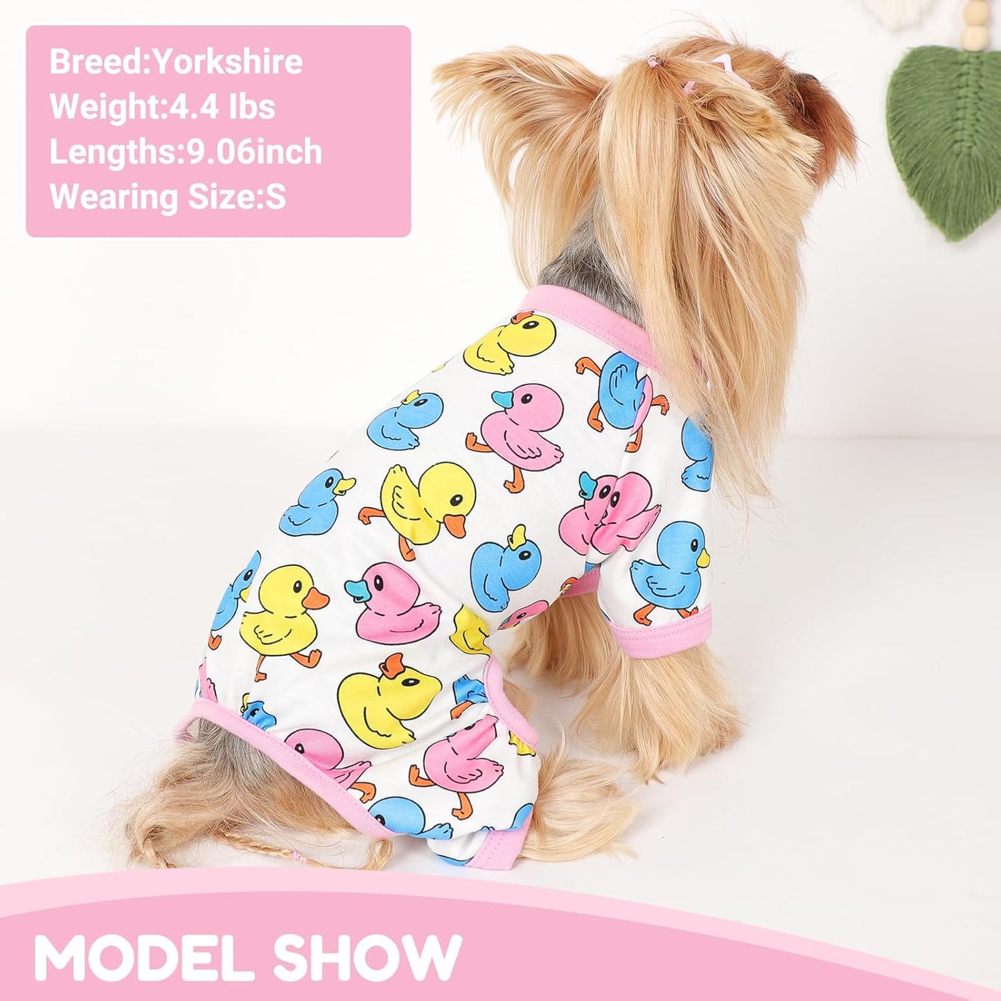 Dog Pajamas Small Sized Dogs Stretchable Summer Dog Clothes Pjs 4 Legs Girl Boy Cute Soft Puppy Outfits Doggie Cat Jammies Jumpsuit Sleeper for Pet (Duck, X-Small)