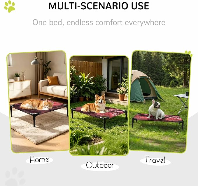 Outdoor Elevated Dog Bed for Medium Dogs, Red Trees Breathable Cooling Raised Dog Cot for Indoor/Outdoor, Country Forest Branches Nature Light View Waterproof Elevated Pet Beds, M 24 x 20 in