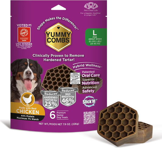 Dog Dental Treats – Vet VOHC Approved, Removes Tartar & Cleans Teeth – Yummy High Protein Chicken Treat for Large Dogs (Mini Pack, 6 Count)