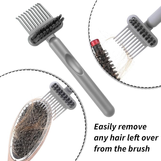 Yuanchu 2Pcs 2-in-1 Hair Brush Cleaner and Remover Tools, Dual-Sided Comb Effective Hairbrush Cleaner for Removing Hair and Dust Home Salon Travel Use(Grey)