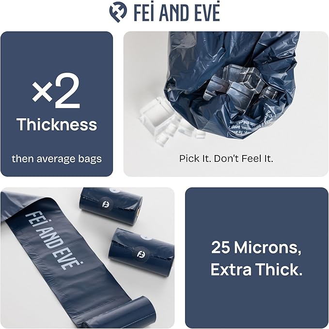 2026 New Edition, Fei & Eve Dog Poop Bags - Extra Thick 25 Micron & 100% Leak-Proof | Full Blackout & Odor-Locking | Stretch Resistant | Easy to Tear off | Waste Bags | Unscented | 20 Rolls