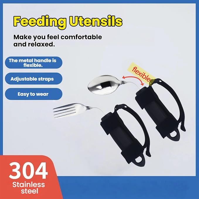 2 Pcs Adaptive Utensils Set with Spoon and Fork, Weighted Adaptive Utensils for Hand Tremors & Parkinson's & Weak Hand Grip with Non-Slip Grip,90° Angled Weighted Silverware for Arthritis