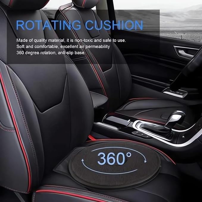 360° Rotating Seat Cushion - 2024 New Rotating Car Seat, Swivel Car Seat with Memory Foam, Non-Slip Car Seat Cushion for Elderly Support, Portable Seat Cushion for All Car (Red)