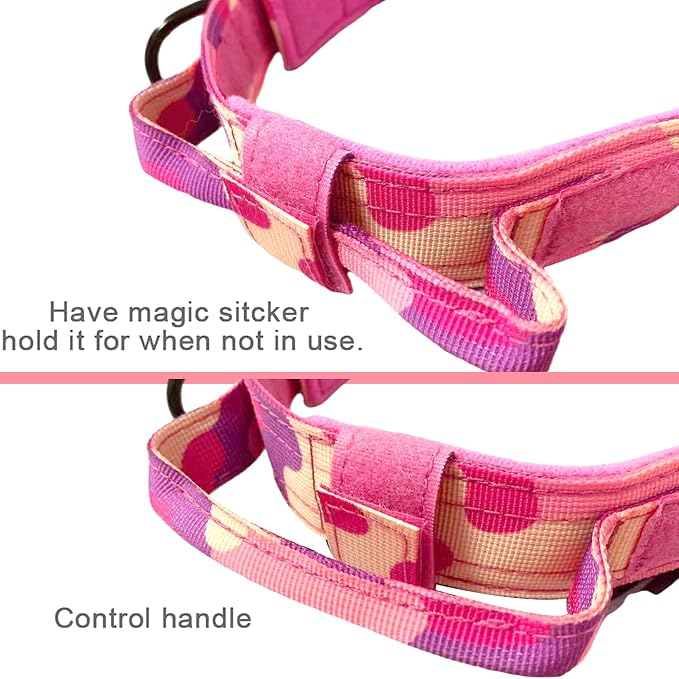 Tactical Dog Collar and Leash Set for Large Dogs with Handle,Pink Camo,L | 1000D Heavy-Duty Nylon Fabric,Quick-Release Metal Buckle,Adjustable Fit,Soft-Padded Webbing,D-Ring,for Training & Hiking
