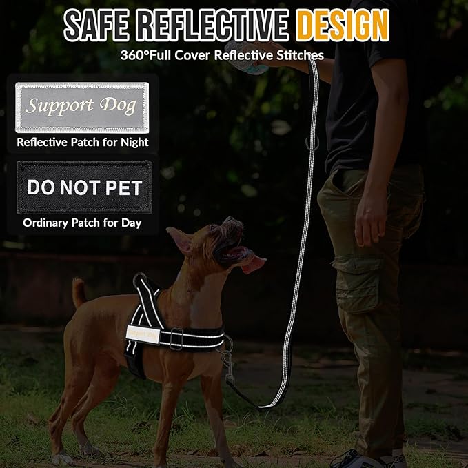 SlowTon No Pull Dog Harness with Front Clip - Heavy Duty, Soft Padded | Neck & Chest Adjustable, Tactical Pet Vest and Leash Set for Large Medium Sized Dogs, for Easy Walk & Training, Black L