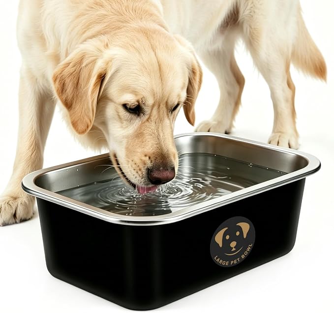 Large Stainless Steel Dog Water Bowl, High Capacity Metal Dog Food Bowls, Outdoor Dog Bowl Food and Water, Medium, Large, X-Large, and Big Dogs & Cat, Black,1.25 Gallons
