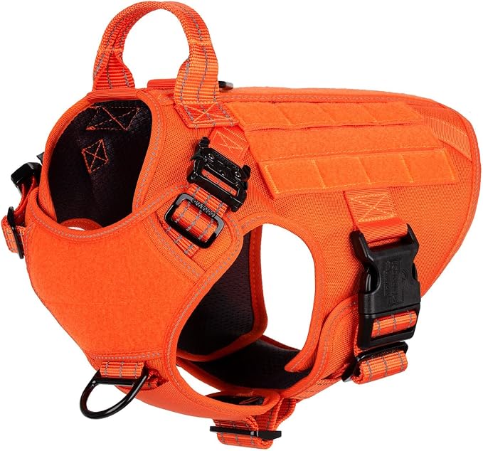 ICEFANG Tactical Dog Harness for Medium Dogs,Reflective No Pull Dog Vest | with Control Handle,Adjustable,Front Hook,2 Leash Clips,Soft Padded,MOLLE Panel,Orange,Medium
