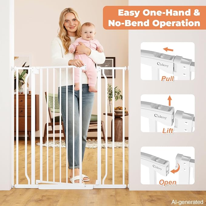 40" Extra Tall Baby Gate No Drilling, Auto Close Dog Gate, White | Indoor for Doorways & Stairs, Pressure Mounted 29"-40" Wide Pet Gate, Easy Walk Through Gate for Baby & Pet Stroller Friendly