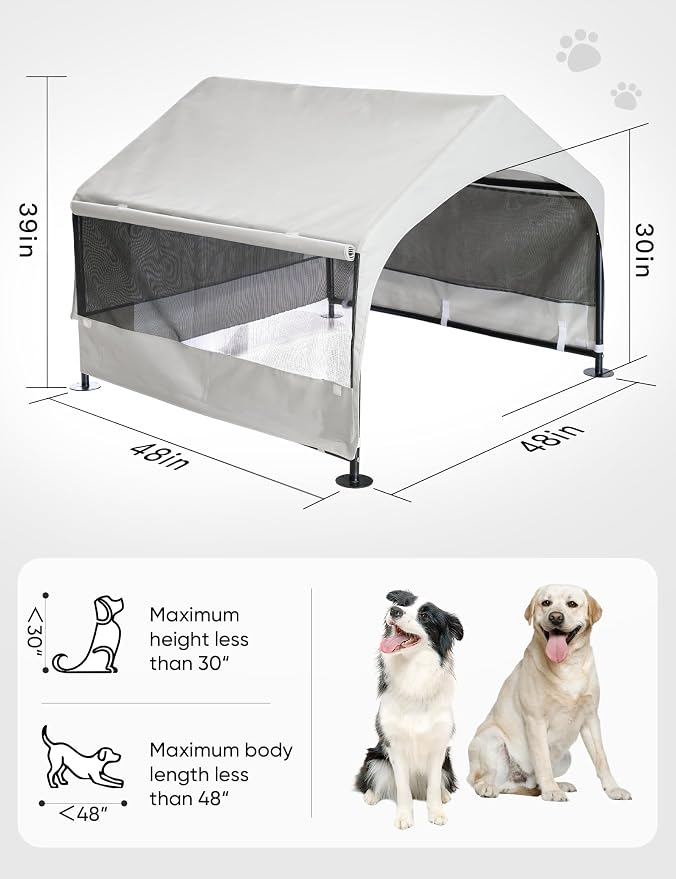 Dog House Outdoor, Extra Large Dog Tent Outside, Dog Shade Shelter with Three-Sided Breathable Mesh Windows, Sun Rain Cover for Pet, Dogs 48" D x 48" W x 39" H