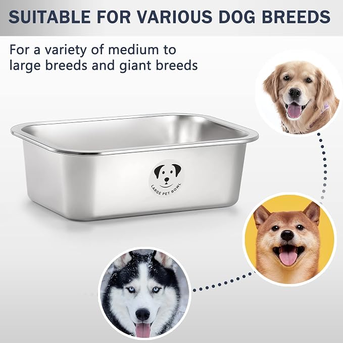 Stainless Steel Dog Bowls for Large Dogs, High Capacity Metal Dog Food Bowls, Food and Water Bowl for Small and Medium Dogs 0.85 Gallons