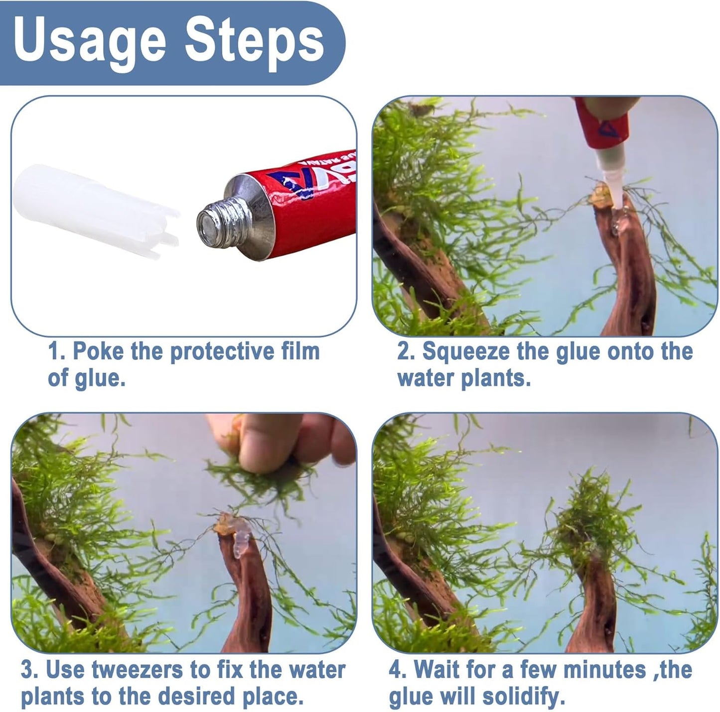 3 PCS Aquarium Glue, Aquarium Aquascape Aquatic Plants Coral Glue, Safety and Quick-Drying, Reef Glue Suitable for Aquatic Plants, Moss, Coral, Stones, Shells, Fresh Water and Salt Water All Can Be Us