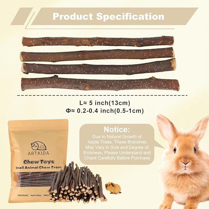 900g Apple Sticks Wood Chew Sticks Toys for Rabbits Chinchillas Guinea Pigs Hamsters Bunny Molar Chew Treats Toys for Teeth, Small Animals Snacks